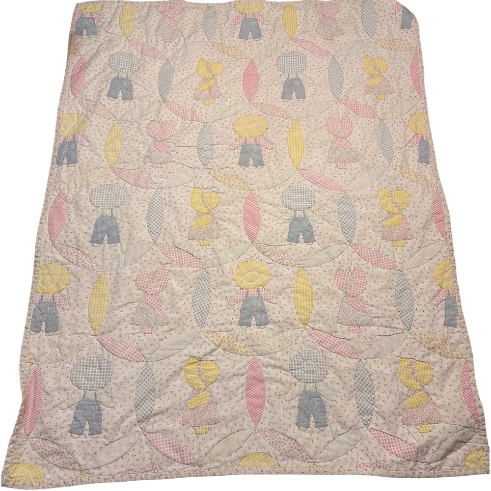 Handmade Quilt Kids 57x44 Pastel Good Vintage Sunbonnet Sue Sam Patchwork